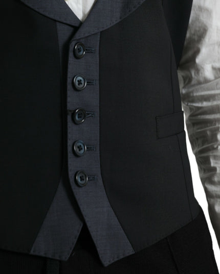Dolce & Gabbana Black Wool Waistcoat Dress Formal Vest