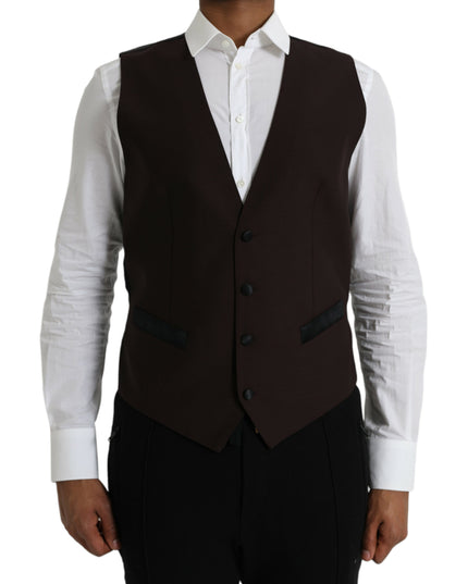 Dolce & Gabbana Brown Wool Waistcoat Dress Formal Vest