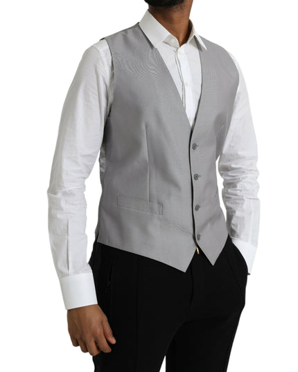 Dolce & Gabbana Light Gray Wool Formal Dress Waistcoat Vest