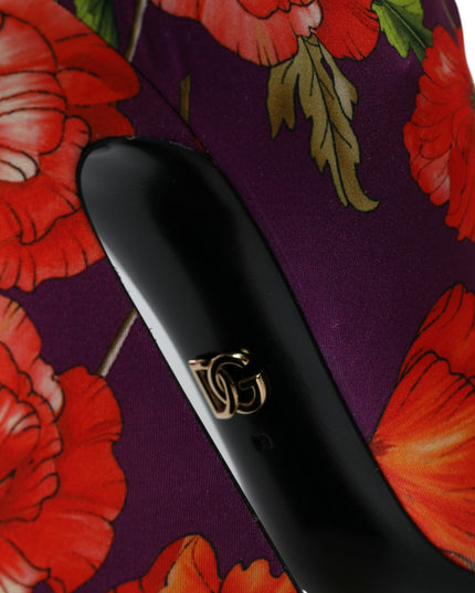 Dolce & Gabbana Purple Floral Jersey Stretch Boots Shoes