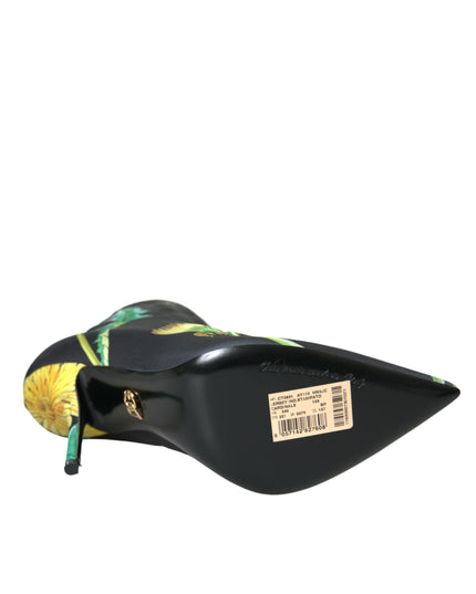 Dolce & Gabbana Black Floral Jersey Stretch Ankle Boots Shoes