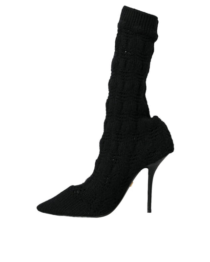Dolce & Gabbana Black Stiletto Heels Mid Calf Boots Shoes