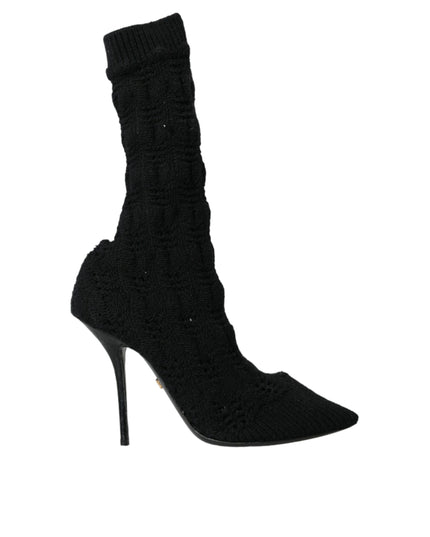 Dolce & Gabbana Black Stiletto Heels Mid Calf Boots Shoes