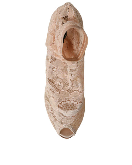 Dolce & Gabbana Beige Stretch Taormina Lace Boots Shoes