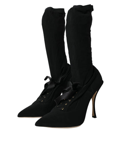 Dolce & Gabbana Black Stiletto Heels Mid Calf Boots Shoes
