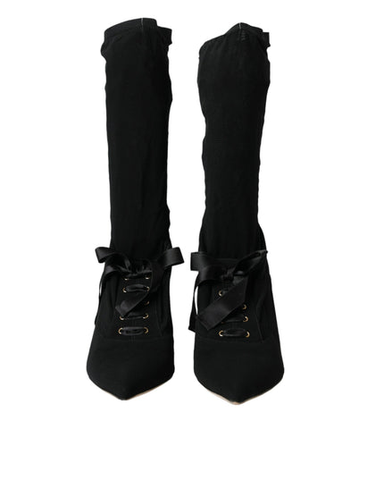 Dolce & Gabbana Black Stiletto Heels Mid Calf Boots Shoes
