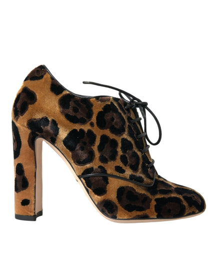 Dolce & Gabbana Brown Leopard Hair Lace Up Booties Shoes