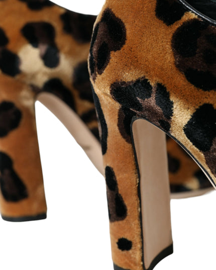 Dolce & Gabbana Brown Leopard Hair Lace Up Booties Shoes