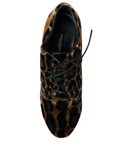 Dolce & Gabbana Brown Leopard Hair Lace Up Booties Shoes