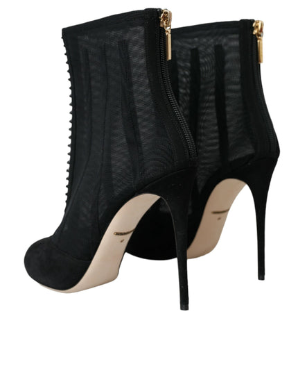 Dolce & Gabbana Black Mesh Stiletto Heels Ankle Boots Shoes