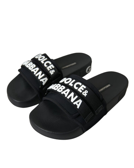 Dolce & Gabbana Black Neoprene Slides Flats Beachwear Shoes