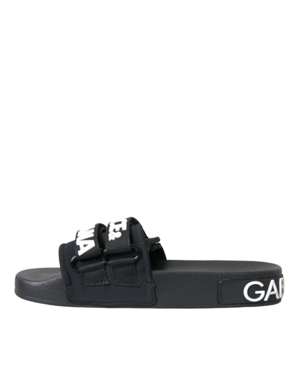 Dolce & Gabbana Black Neoprene Slides Flats Beachwear Shoes