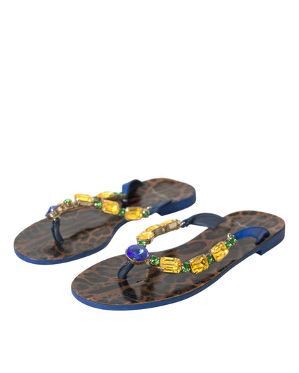 Dolce & Gabbana Blue Crystal Calf Leather Beachwear Shoes