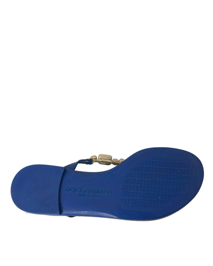 Dolce & Gabbana Blue Crystal Calf Leather Beachwear Shoes