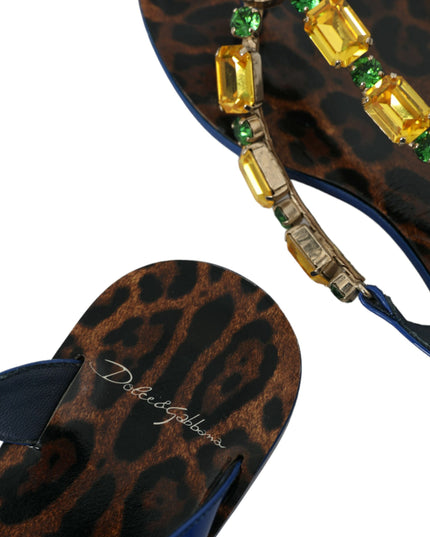 Dolce & Gabbana Blue Crystal Calf Leather Beachwear Shoes