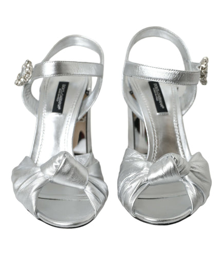 Dolce & Gabbana Silver Lambskin Leather Heels Sandals Shoes