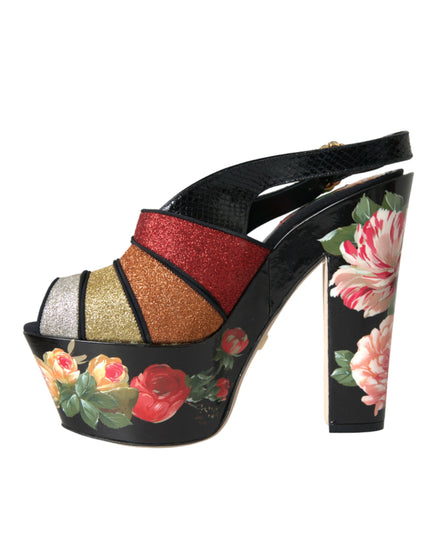 Dolce & Gabbana Multicolor Floral Crystal Platform Sandals Shoes