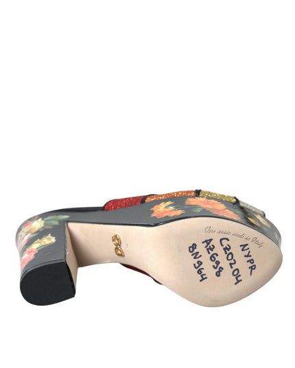 Dolce & Gabbana Multicolor Floral Crystal Platform Sandals Shoes