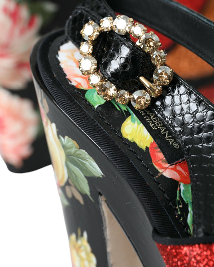 Dolce & Gabbana Multicolor Floral Crystal Platform Sandals Shoes