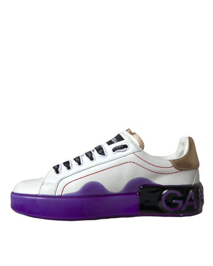 Dolce & Gabbana White Leather Portofino Low Top Sneakers Shoes