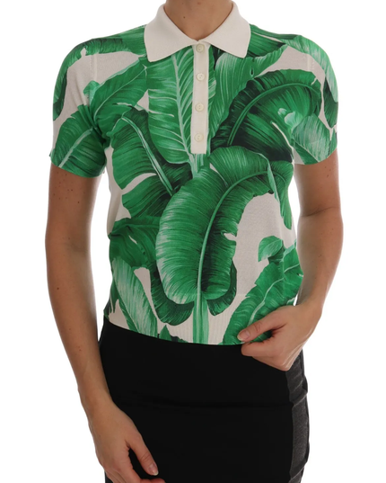Dolce & Gabbana Green Banana Print Silk Polo T-shirt