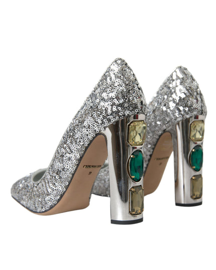 Dolce & Gabbana Silver Sequin Embellished Heels Pumps Shoes