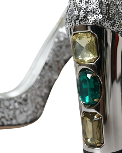 Dolce & Gabbana Silver Sequin Embellished Heels Pumps Shoes