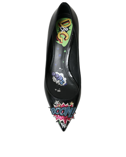 Dolce & Gabbana Black Leather BOOM Patch Heels Pumps Shoes
