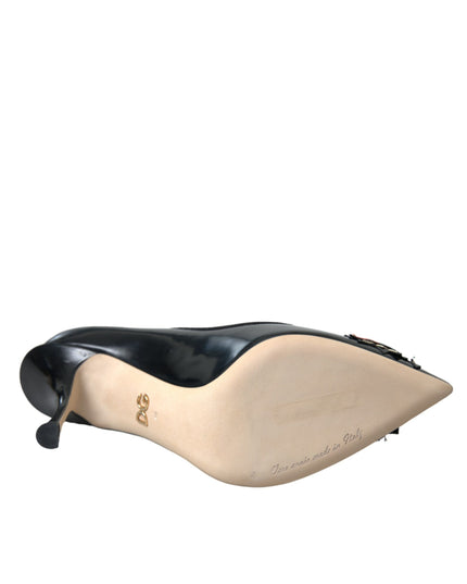 Dolce & Gabbana Black Leather WOW Patch Heels Pumps Shoes