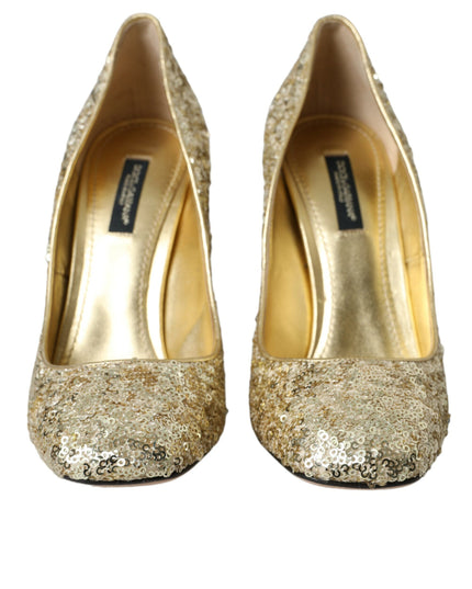 Dolce & Gabbana Gold Sequin Crystal Heels Pumps Shoes