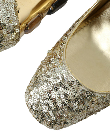 Dolce & Gabbana Gold Sequin Crystal Heels Pumps Shoes