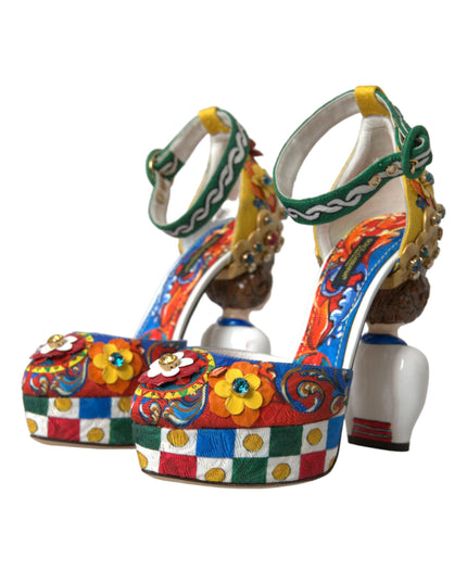Dolce & Gabbana Multicolor Carretto Embellished Sandals Shoes