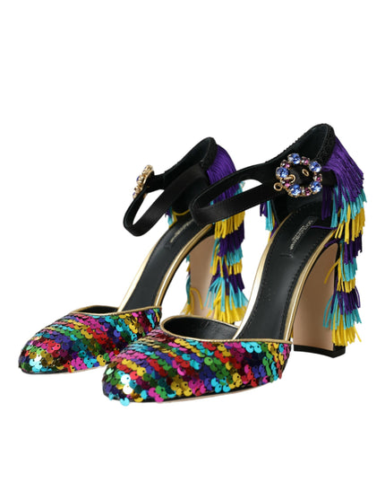 Dolce & Gabbana Multicolor Sequin Crystal Mary Jane Shoes