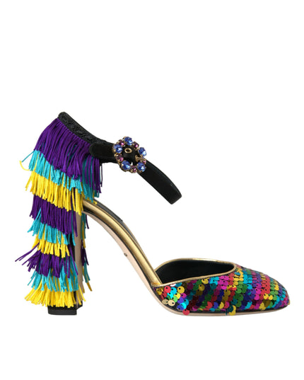 Dolce & Gabbana Multicolor Sequin Crystal Mary Jane Shoes