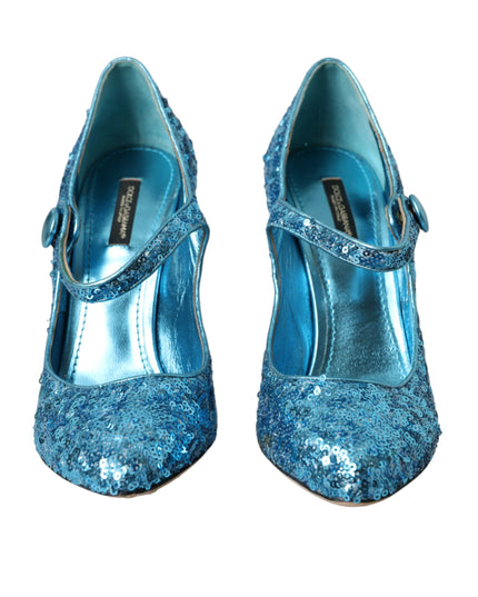 Dolce & Gabbana Blue Sequin Mary Jane Pumps High Heels Shoes