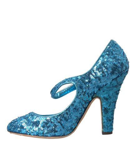 Dolce & Gabbana Blue Sequin Mary Jane Pumps High Heels Shoes