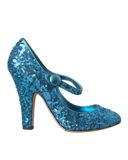 Dolce & Gabbana Blue Sequin Mary Jane Pumps High Heels Shoes