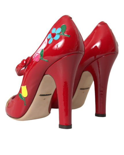 Dolce & Gabbana Red Leather Embellished Mary Jane Pumps Heels Shoes