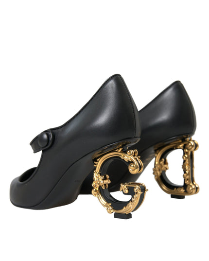 Dolce & Gabbana Black Leather Logo Heels Mary Janes Pumps Shoes