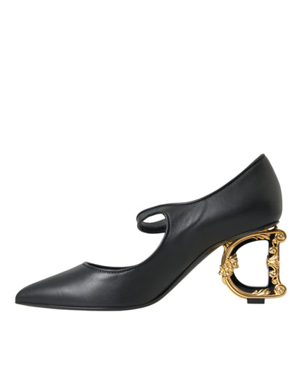 Dolce & Gabbana Black Leather Logo Heels Mary Janes Pumps Shoes