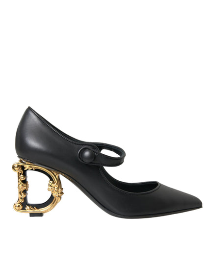 Dolce & Gabbana Black Leather Logo Heels Mary Janes Pumps Shoes