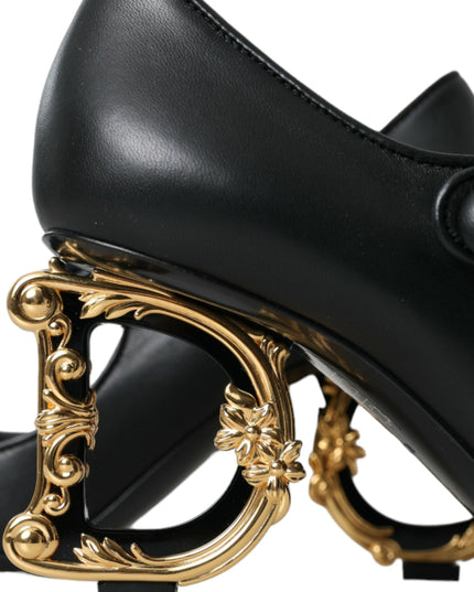 Dolce & Gabbana Black Leather Logo Heels Mary Janes Pumps Shoes