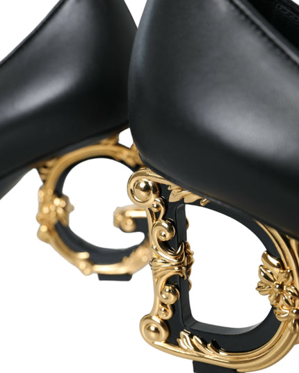 Dolce & Gabbana Black Leather Logo Heels Mary Janes Pumps Shoes