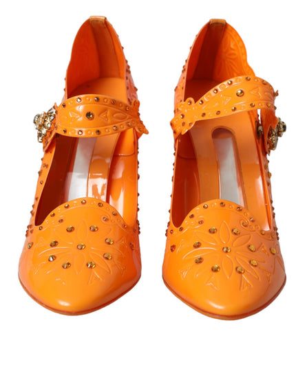 Dolce & Gabbana Orange CINDERELLA Floral Crystal Pumps Shoes