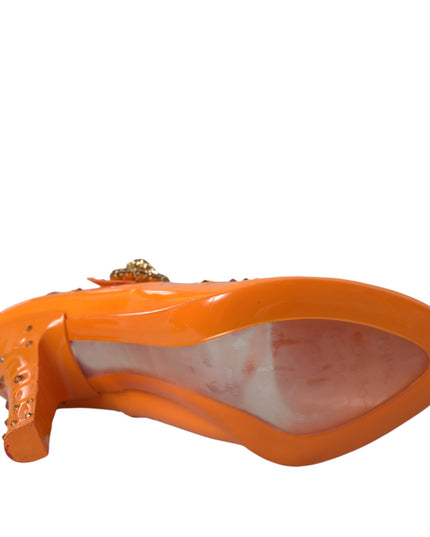 Dolce & Gabbana Orange CINDERELLA Floral Crystal Pumps Shoes