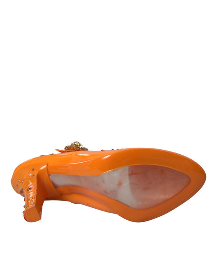 Dolce & Gabbana Orange CINDERELLA Floral Crystal Pumps Shoes
