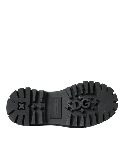 Dolce & Gabbana Black Leather Trekking Derby Embellished Shoes