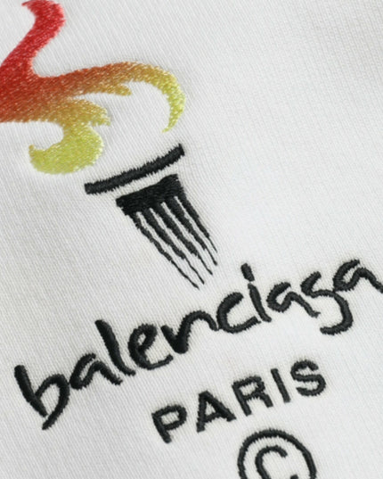 Balenciaga White Cotton Logo Hooded Pullover Sweatshirt Sweater