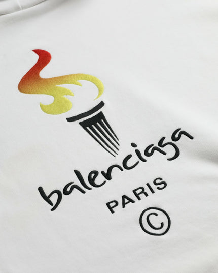 Balenciaga White Cotton Logo Hooded Pullover Sweatshirt Sweater