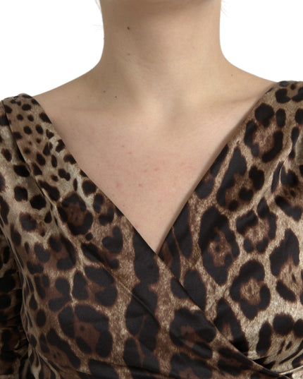 Dolce & Gabbana Brown Leopard Print Bodycon V-neck Midi Dress